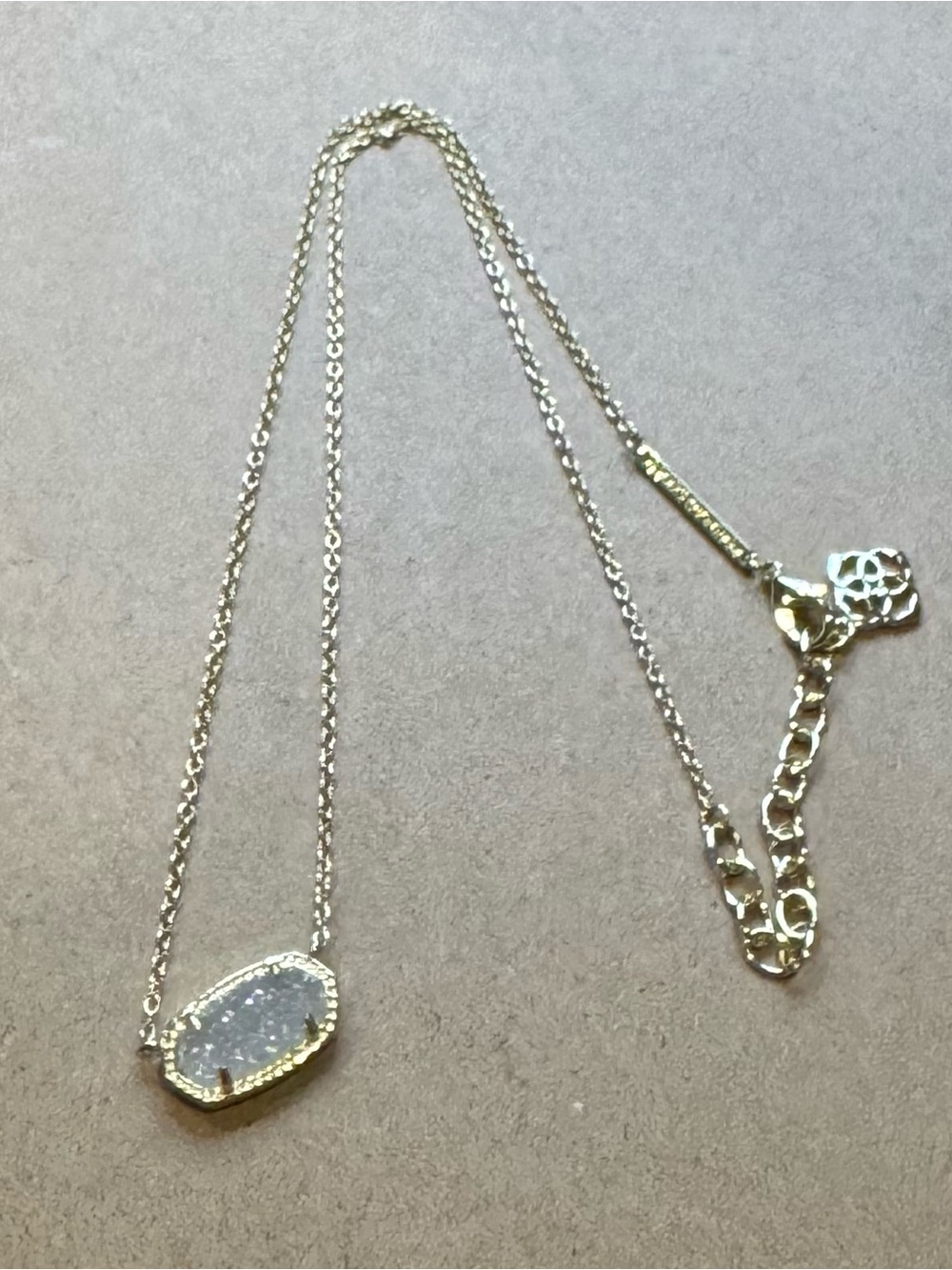 Kendra Scott Gold Necklace with White Druzy Oval Pendant